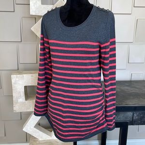 It’s Our Time sweater top shirt gray pink stripe long sleeve tunic Size Large